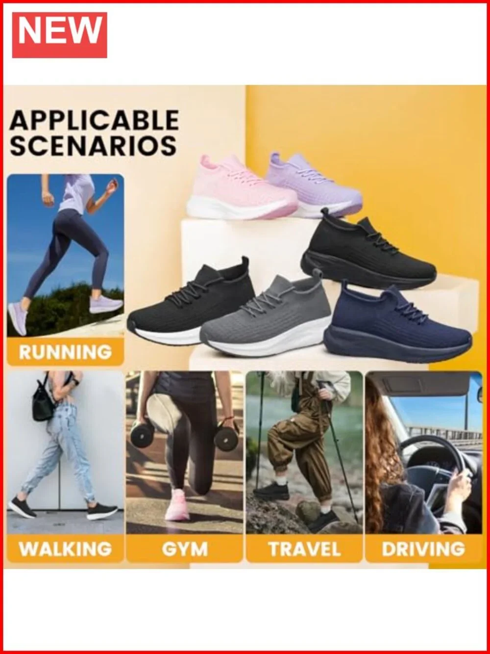 Slip on Walking Shoes Comfort Sock Shoes Non Slip Mesh Casual Running Sneakers